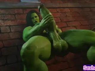 (4K) she Hulk Futa Massage and Masturbate his Big Green Penis to Cum |3d Hentai Animations|P130