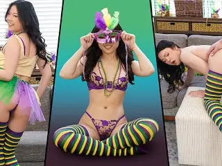 Tiny little Asian Lulu Chu Celebrates Mardi Gras taking Giant Cock in all Positions - Exxxtra Small