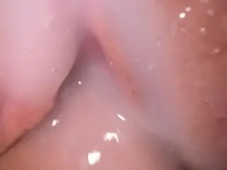 Beautiful Pussy Covered in Lubricant and Cum, Close up Fuck and Cumshot