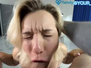 Sad Eyes Sucking a Huge Cock. can't Swallow that Cock Whole. ASMR. GAG. POV.