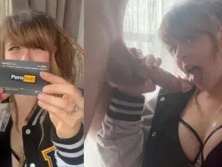 Pornstar can't BELIEVE PornHub sent her a 50k GiftBox! Unboxing + Messy Blowjob Splitscreen