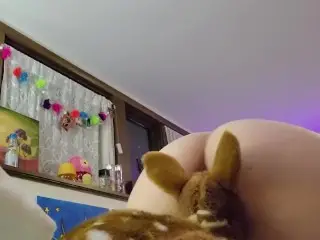 Cute Pudgy Babygirl Letting her Plush Toy Deer Soak in her Sexy Scents and Wetness