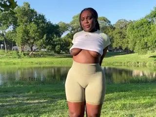 Naughty Black Girl Stretching and Flashing in a Public Park