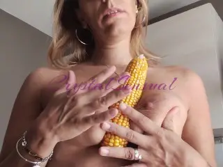 CRYSTAL Suffers Fucking her Pussy with a Corn Cob