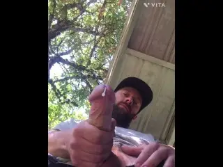 A Quickie with myself outside - Stroking Thick Cock Outdoors - BWC - Public Masturbation - Cumshot