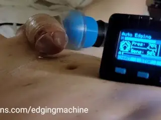 Huge Cock Edged Repeatedly by the Edging Machine