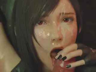 Final Fantasy Porn Tifa gives a Deep-throat Blowjob Rule34 3D Hentai