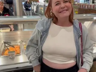 Hard Tits and Visible Areolas Flashing at the Grocery Store