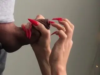 Long Nails Play with Foreskin