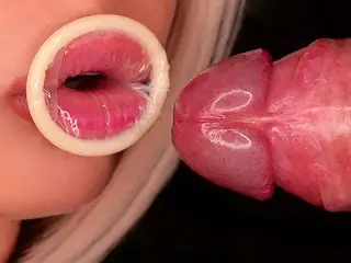 CLOSE UP: BEST Horny CONDOM BLOWJOB for your DICK! CUM TWICE in CONDOM! Sensual ASMR Mouth!