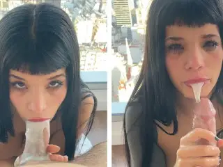 Sucking your Big Milky Cock! Cute Petite Teen with Big Tits Loves Sucking it with Lots of Milk!