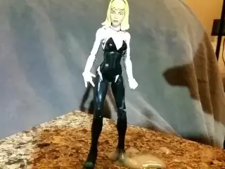 Spider Gwen Unmasked Slow Motion Cum on Figurine Fetish. SOF. Gwen Stacy.