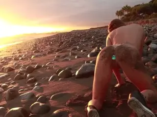 Public Beach Tease with Buttplug