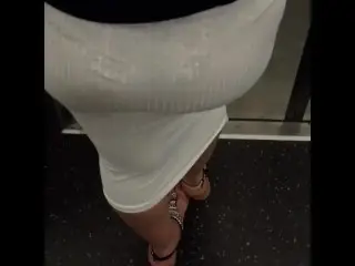 See through Candid White Dress on Train (big Booty Latina)