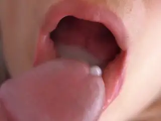 Her Sensual Lips & Tongue make him Cum in Mouth, Super Closeup 4K