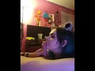 Blue Haired Goth let's Boyfriend Fuck her Big Tits to Orgasm