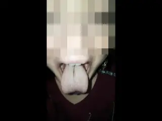 Girl Huge Mouth and Long Tongue Spit