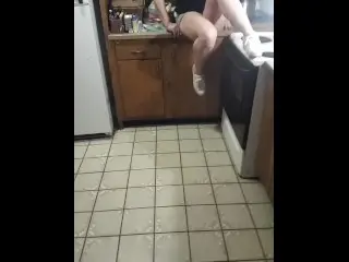 Teen Cucumber Masturbation in Sorority Kitchen after Watching Pornhub