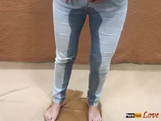 Piss in Jeans and Stuffing Wet Panties inside Pussy, Masturbating