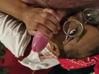 Black Barbie Eagerly goes to Town on a White Doms Cock. CUMSHOT INC.