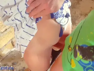 Cute Girl Asks to Cum in Panties at a Construction Site