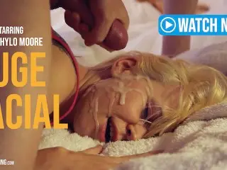 Blonde Girl Gets Huge Facial! (Short Video)