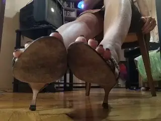 Spy on Feet in Sexy Sandals under the Table - OlgaNovem