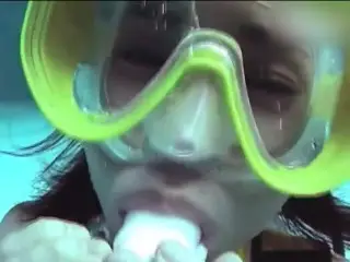 Sexy Asian Scuba Diving Underwater Blowing Bubbles Scuba Training PART 2