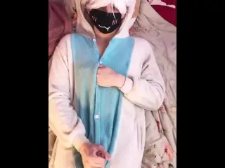 CUTE TRAP MASTURBATES COCK THROUGH a HOLE IN KIGURUMI