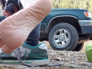 Removing my Wet Soggy Shoes after our Hike