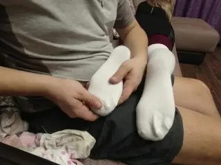 Sexy Girl Shows her Feet in Pantyhose and Golf Knee Socks Soles Foot Fetish