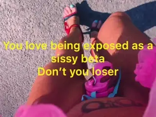 Sissy Public Humiliation Walking the Streets half Naked