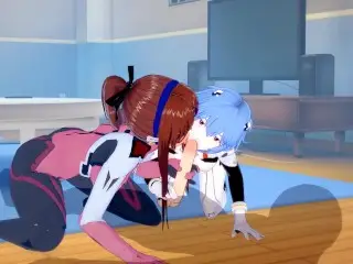 [Evangelion]Mari and Rei Threesome(3d Hentai)