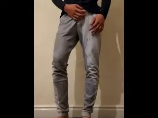 Guy Pissing White Sweat Pants