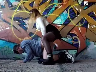 Drawing Graffiti, Fucking a Guy and Giving Cum on my Chest (risky Public Pegging)