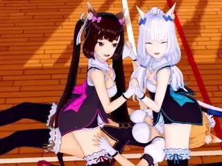 FUTA NEKOPARA MAPLE X CHOCOLA AND VANILLA (3D HENTAI)