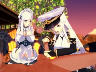 Azur Lane Threesome - Belfast x Enterprise - 3D Hentai