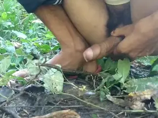 Hot Big Cock Handjob in Forest and Cumshot on Land