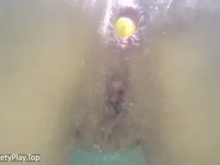 Anal Pushing out Ball Underwater from Ass