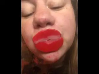 Red Lips Kissing Glass