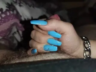 Handjob with Long Blue Nails *thick Cum*