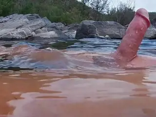 Risky Nude River Sex with Spectators - Pissing Finish