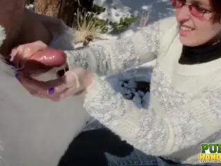 PUBLICHANDJOBS Brandi De Lafey Strokes Frosty the Snowman while Stranded in the Mountains