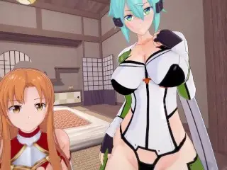 SAO: Futa Sinon & Futa Asuna Test your Strength | Female Taker POV