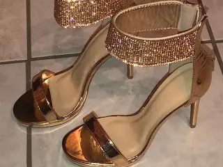 Girlfriend new Gold Heels Cummed