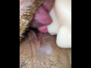 Upclose CUM on Pussy using Stroker Device. CUM Licking, Kiss, Spit, & Swap W/ Stroker. Part 2 of 2.
