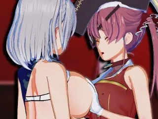 Hololive - Houshou Marine X Shirogane Noel Yuri 3D Hentai