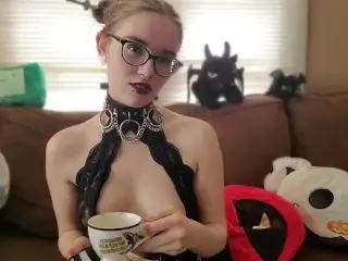 Goth Girl JoI while Sipping a Cup of Tea and Smoking - IzzyHellbourne