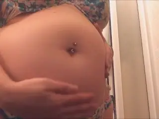 Swollen Belly Girl Stuffed Belly Noises in Bikini