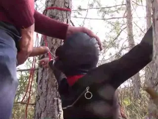 Tied to a Tree on a Sexy Outfit, Masked and Outdoor Deepthroat with no Mercy